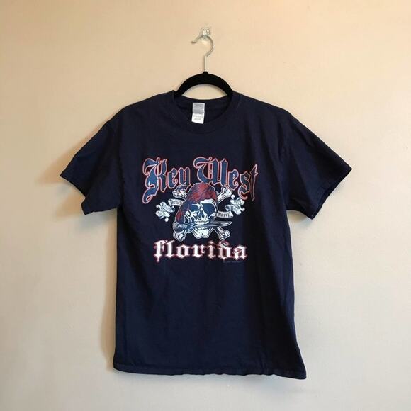 Gildan M Key West t-shirt pirate skull black red - Picture 1 of 8